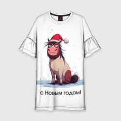 Платье клеш для девочки Недовольная лошадка на белом, цвет: 3D-принт