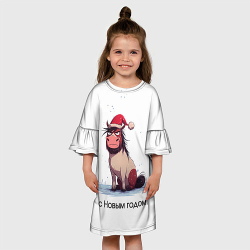 Детское платье Недовольная лошадка на белом / 3D-принт – фото 3