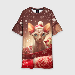 Платье клеш для девочки Сфинкс новогодняя кошка, цвет: 3D-принт