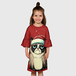 Платье клеш для девочки Грустный Новогодний мем котик, цвет: 3D-принт — фото 2
