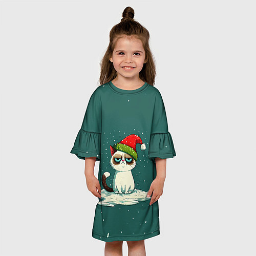 Детское платье Милый мем Новогодний котенок / 3D-принт – фото 3