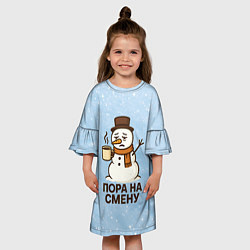 Платье клеш для девочки Грустный снеговик - пора на смену, цвет: 3D-принт — фото 2