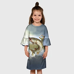 Платье клеш для девочки Дерзская щука, цвет: 3D-принт — фото 2