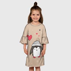 Платье клеш для девочки Пингвин с шариком, цвет: 3D-принт — фото 2