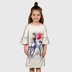 Платье клеш для девочки Лошадь: акварель, цвет: 3D-принт — фото 2