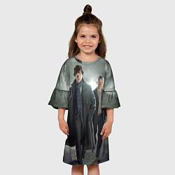 Платье клеш для девочки Шерлок и Доктор, цвет: 3D-принт — фото 2