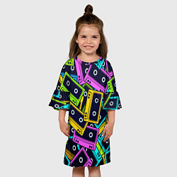 Платье клеш для девочки Неоновые кассеты, цвет: 3D-принт — фото 2