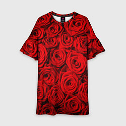 Платье клеш для девочки Красные розы, цвет: 3D-принт