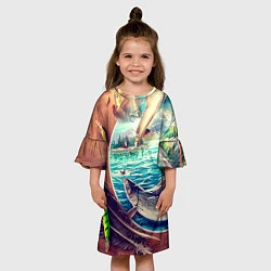 Платье клеш для девочки Истинный рыболов, цвет: 3D-принт — фото 2