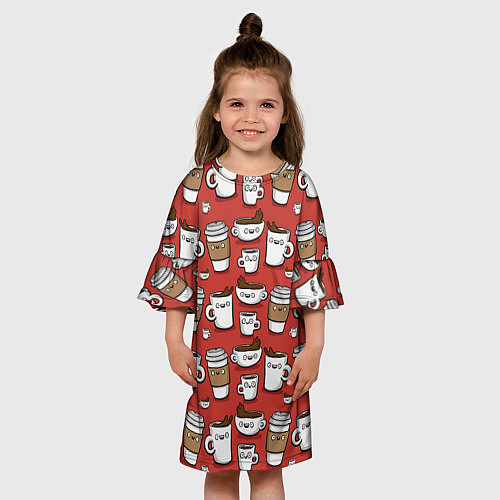 Детское платье Веселые чашки кофе / 3D-принт – фото 3