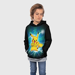 Толстовка-худи детская Искрящийся Пикачу, цвет: 3D-меланж — фото 2