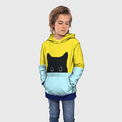 Толстовка-худи детская Черный кот выглядывает, цвет: 3D-синий — фото 2