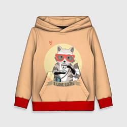 Толстовка-худи детская Raccoon Love Coffee, цвет: 3D-красный