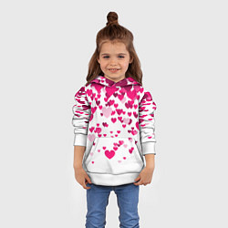 Толстовка-худи детская Сердца розовые падают, цвет: 3D-белый — фото 2