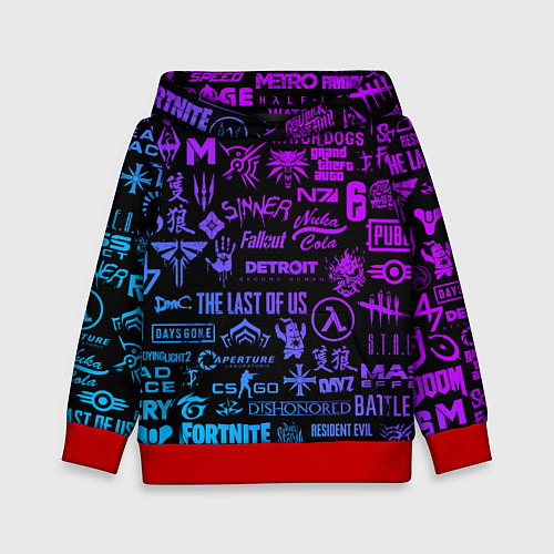 Детская толстовка Неоновые лого игр / 3D-Красный – фото 1