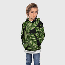Толстовка-худи детская Тропические большие листья, цвет: 3D-белый — фото 2