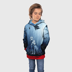 Толстовка-худи детская Волки в тёмном лесу, цвет: 3D-красный — фото 2