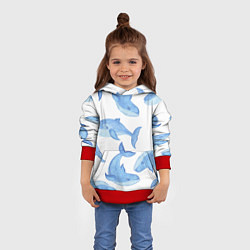 Толстовка-худи детская Косяк китов, цвет: 3D-красный — фото 2
