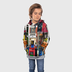 Толстовка-худи детская London doors цифровой коллаж, цвет: 3D-меланж — фото 2
