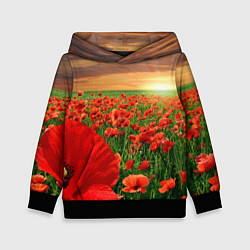 Толстовка-худи детская Красный мак на закате, цвет: 3D-черный