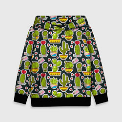 Толстовка-худи детская Кактусы, цвет: 3D-черный