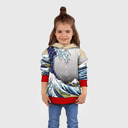 Толстовка-худи детская The great wave off kanagawa, цвет: 3D-красный — фото 2