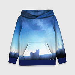 Толстовка-худи детская Силуэт корги ночь космос дымка, цвет: 3D-синий