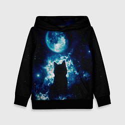 Толстовка-худи детская Кот силуэт луна ночь звезды, цвет: 3D-черный
