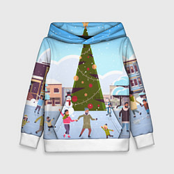 Толстовка-худи детская Новогодний каток, цвет: 3D-белый
