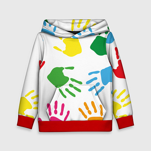 Детская толстовка Цветные ладошки - Детский узор / 3D-Красный – фото 1