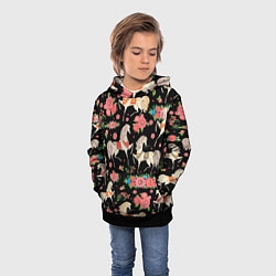 Толстовка-худи детская Лошади и цветы, цвет: 3D-черный — фото 2