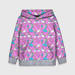 Толстовка-худи детская Единороги и пончики, цвет: 3D-меланж
