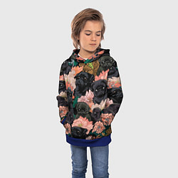 Толстовка-худи детская Мопсы и Цветы, цвет: 3D-синий — фото 2