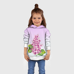 Толстовка-худи детская Акварельная сирень, цвет: 3D-белый — фото 2