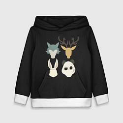 Толстовка-худи детская Выдающиеся звери Минимализм, цвет: 3D-белый