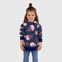 Толстовка-худи детская Розовые медузы, цвет: 3D-синий — фото 2
