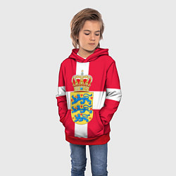 Толстовка-худи детская Дания Герб и флаг Дании, цвет: 3D-красный — фото 2
