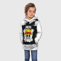 Толстовка-худи детская Весёлый Роджер пиратов Соломенной Шляпы, цвет: 3D-белый — фото 2