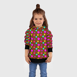 Толстовка-худи детская Сердечки разноцветные, цвет: 3D-черный — фото 2