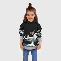 Толстовка-худи детская Карп Кои Волна Япония Рыба, цвет: 3D-меланж — фото 2