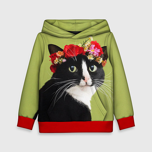 Детская толстовка Кот и цветы / 3D-Красный – фото 1