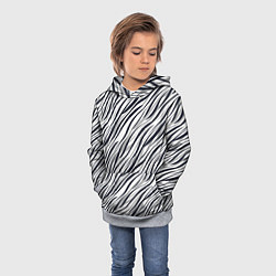 Толстовка-худи детская Черно-белый полосатый тигровый, цвет: 3D-меланж — фото 2