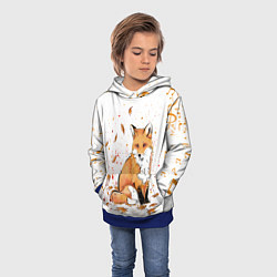 Толстовка-худи детская ЛИСА В ЛИСТЬЯХ ОСЕННЕЕ НАСТРОЕНИЕ FOX IN THE FORES, цвет: 3D-синий — фото 2