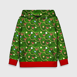 Толстовка-худи детская Новогодняя Ёлка с Игрушками, цвет: 3D-красный