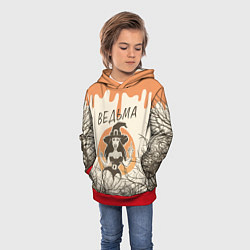 Толстовка-худи детская Ведьма в шляпе, цвет: 3D-красный — фото 2