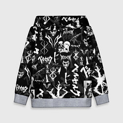 Толстовка-худи детская BERSERK SYMBOL LOGO БЕРСЕРК СИМВОЛИКА ПАТТЕРН, цвет: 3D-меланж