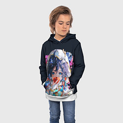 Толстовка-худи детская Venti gi ест яблоко Genshin impact Геншин Импакт, цвет: 3D-белый — фото 2