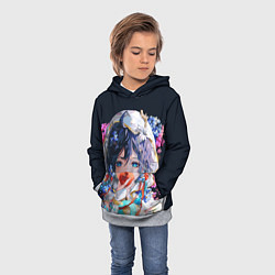 Толстовка-худи детская Venti gi ест яблоко Genshin impact Геншин Импакт, цвет: 3D-меланж — фото 2