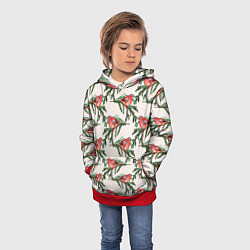 Толстовка-худи детская Снегири паттерн, цвет: 3D-красный — фото 2