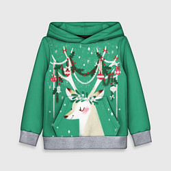 Толстовка-худи детская Олень Новый год, цвет: 3D-меланж